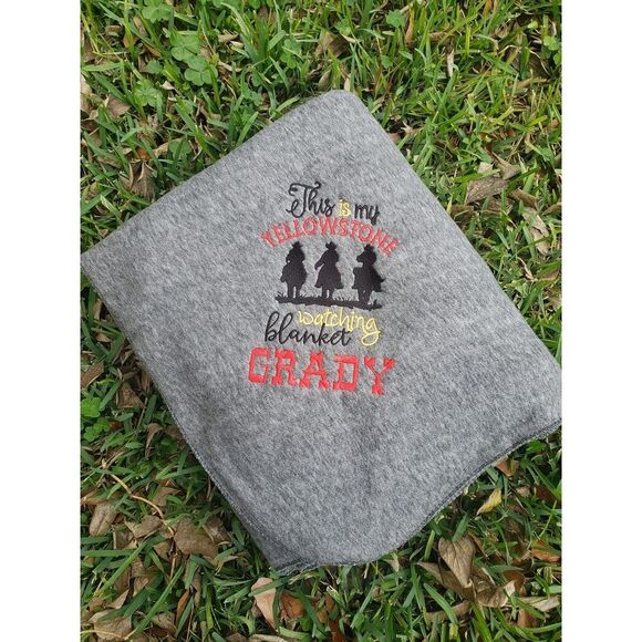 This is My Yellowstone Watching Blanket Gray Fleece Blanket Embroidered Twin sz - Picture 2 of 5